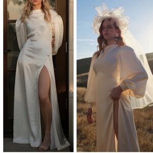 For Love & Lemons Bridal Collection Rosalia Satin Wedding Dress NWT Ivory